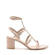 Valentino Garavani Guld Rockstud Sandaler med Blockklack Pink, Dam