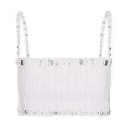 Paco Rabanne Vit Veckad Crop Top med Nitar White, Dam