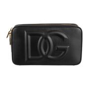 Dolce & Gabbana Läder Axelväska med Guld Detaljer Black, Dam