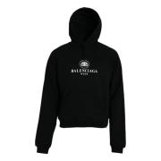 Balenciaga Svart Bomull Huvtröja Logo Print Black, Herr