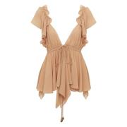 Chloé Rosa Ruffle Empire Cut Silketopp Pink, Dam