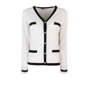 Max Mara Studio Slim Fit Knapp-Up Cardigan med Fickor White, Dam