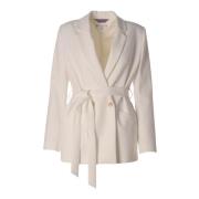 Tommy Hilfiger Dam Bältes Dubbelknäppt Blazer White, Dam