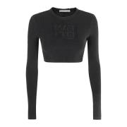 T by Alexander Wang Stilren Distressed Långärmad T-shirt Black, Dam