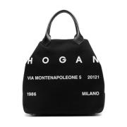 Hogan Canvas Läder Tote Väska Svart Black, Dam