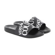 Versace Jeans Couture Svart Logo Pool Slides Sandaler Black, Herr