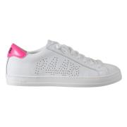 P448 Vita lädersneakers med fuchsia accenter White, Dam