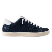 P448 Glittriga Blå Sneakers med Vita Snören Blue, Dam