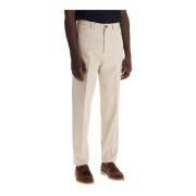 Brunello Cucinelli Smal Skuren Gabardinbyxor med Veck Beige, Herr