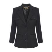 Elisabetta Franchi Svart Blazer med Spetsiga Revers Black, Dam