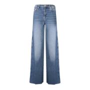 7 For All Mankind Modern Flared Jeans med Fransad Kant Blue, Dam