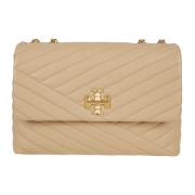 Tory Burch Brun Chevron Quiltad Axelväska Beige, Dam