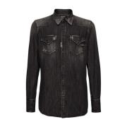 Dsquared2 Mörk Tvätt Denim Skjorta Black, Herr