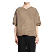 Undercover Kol Crewneck T-shirt med Rå Kant Beige, Herr