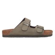 Estro Khaki Nubuck Slide Sandaler med Tjocka Remmar Green, Herr