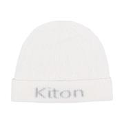 Kiton Intarsia Kabelstickad Kashmir Beanie White, Herr