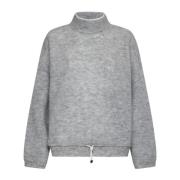 Brunello Cucinelli Räfflad Stickad Mohair Ulltröja Gray, Dam