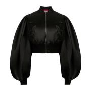 Nina Ricci Svart Satin Cropped Bomberjacka Black, Dam