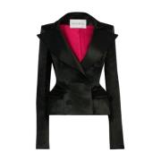 Nina Ricci Svart Satin Peplum Blazer Black, Dam