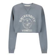 Golden Goose Cropped Sweatshirt med tryck fram Blue, Dam