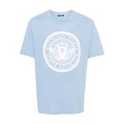 Balmain Blå Logo Print Crew Neck T-shirt Blue, Herr