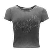 Alexander Wang Rhinestone Logo T-shirt Gray, Dam