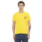 Trussardi Ljusgul V-ringad T-shirt med Brösttryck Yellow, Herr