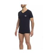 Cavalli Class V-ringad Logotryck T-shirt Blå Blue, Herr