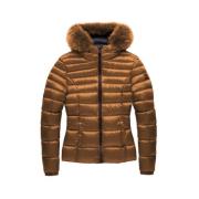 RefrigiWear Elegant Quiltad Dunjacka med Päls Huva Brown, Dam