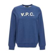 A.p.c. Indigo Blå Rund Hals Sweatshirt Logo Blue, Dam