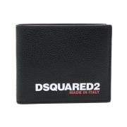 Dsquared2 Svart Logotyp Tryck Vikbar Plånbok Black, Herr