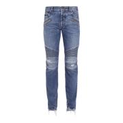 Balmain Tapered trasiga blå bomullsjeans Blue, Herr