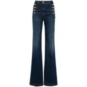 Elisabetta Franchi Flared Denim Jeans Sailor Button Regular Fit Blue, ...