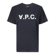 A.p.c. Blå Logo T-Shirt Bomull Regular Fit Blue, Dam