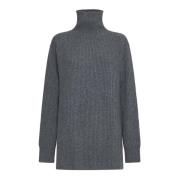 Jil Sander Räfflad Stickad Ull Turtleneck-tröja Gray, Dam