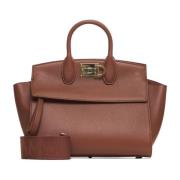 Salvatore Ferragamo Mjuk Trapezväska i Cognacläder Brown, Dam