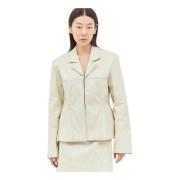 Ganni Herringbone Canvas Blazer Beige, Dam