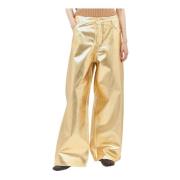 Ganni Coated Foil Wide Leg Jeans Yellow, Dam