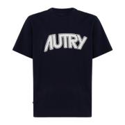 Autry Blå T-shirts och Polos med Ribbad Krage Blue, Herr