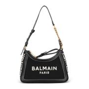 Balmain B-Army monogrammönstrad canvas och slät läderhandväska Black, ...