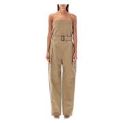 Saint Laurent Beige Strapless Jumpsuit Wide-leg Beige, Dam