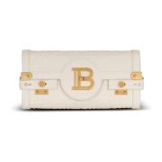 Balmain B-Buzz 23 monogrammönstrad kornläder clutch Beige, Dam