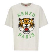 Kenzo Grå T-shirt med Lucky Tiger Print Gray, Herr