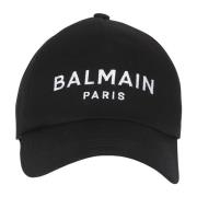 Balmain Bomullskeps med Paris broderi Black, Herr