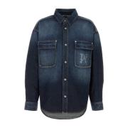 Palm Angels Snygg Denim Skjorta Blue, Herr