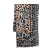 Pierre-Louis Mascia Leopard Spets Sidenscarf Wrap Blue, Dam