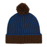 GALLO Blått Ull Kashmir Beanie med Ribbstickning Multicolor, Unisex