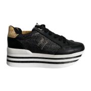 Alviero Martini 1a Classe Svarta sneakers med strass och plattform Bla...