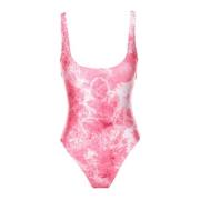 Stockholm Surfboard Club Open Back Swimsuit med Printlogo Pink, Dam