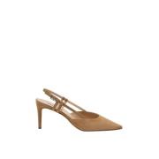 Parallele Kamel Slingback i Mocka med Silver Spänne Brown, Dam